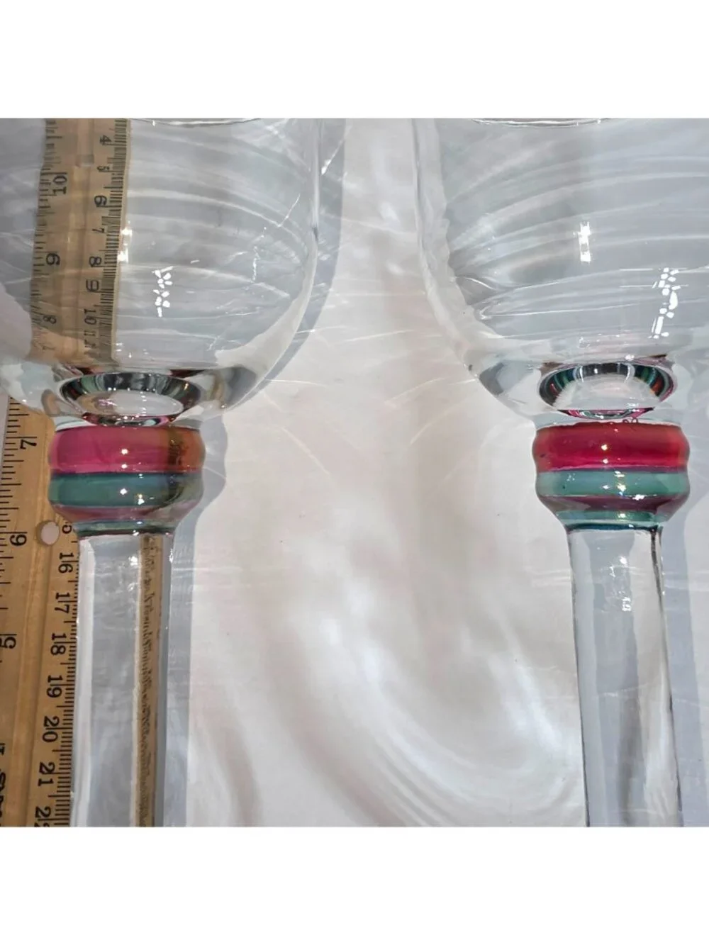 Vintage Glass Goblets Drinking Cup Clear Red/Pink Green Dinner Christmas Party